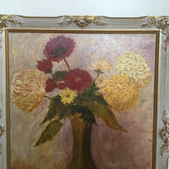 Original oil painting on board flowers in Vase Lucy Morrow vintage frame medium - Picture 3 of 7